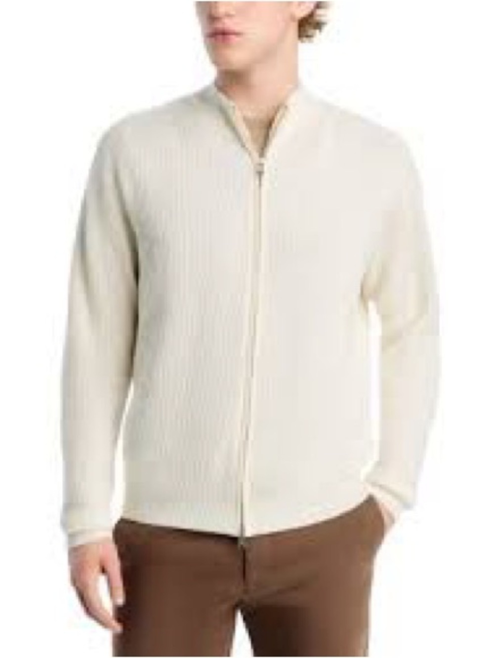 Peter Millar Cream Full-Zip Ribbed Sweater 908